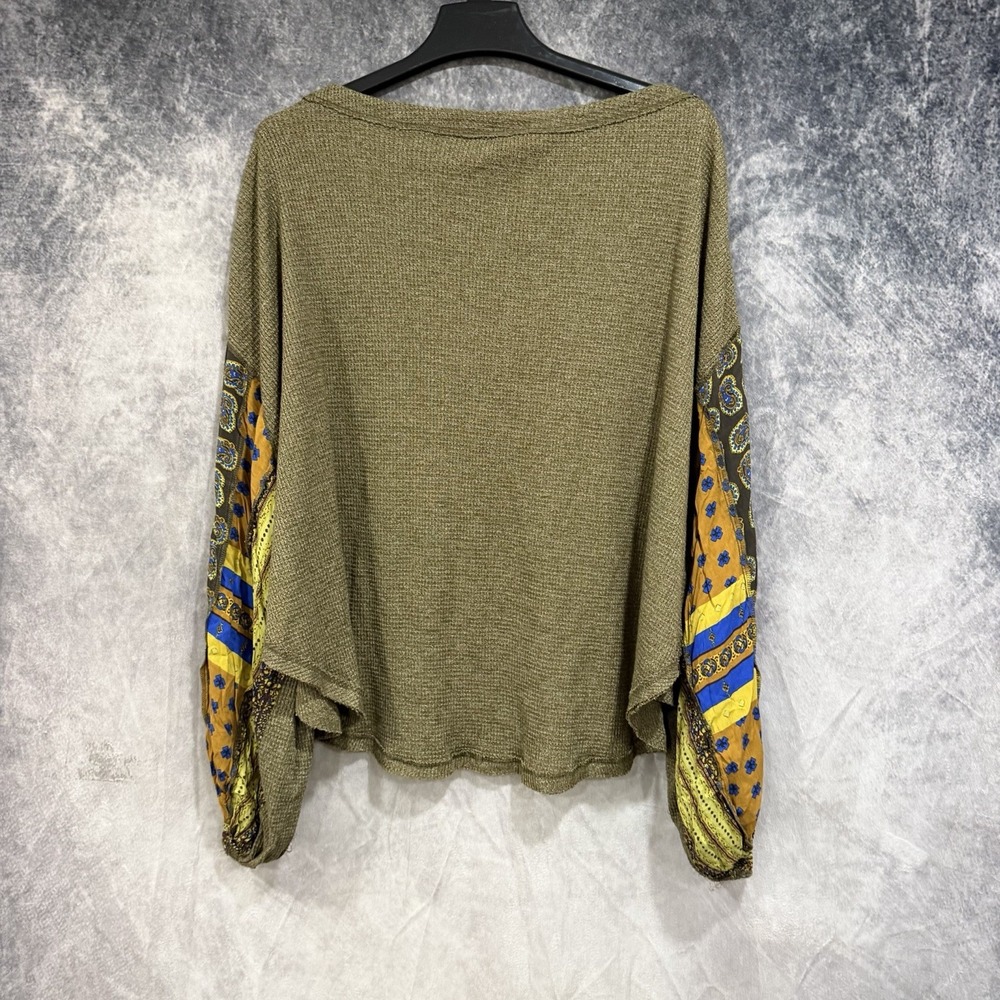 We The Free People Floral Paisley Sleeves Thermal Knit Style Blouse Sleeves L - Picture 2 of 11